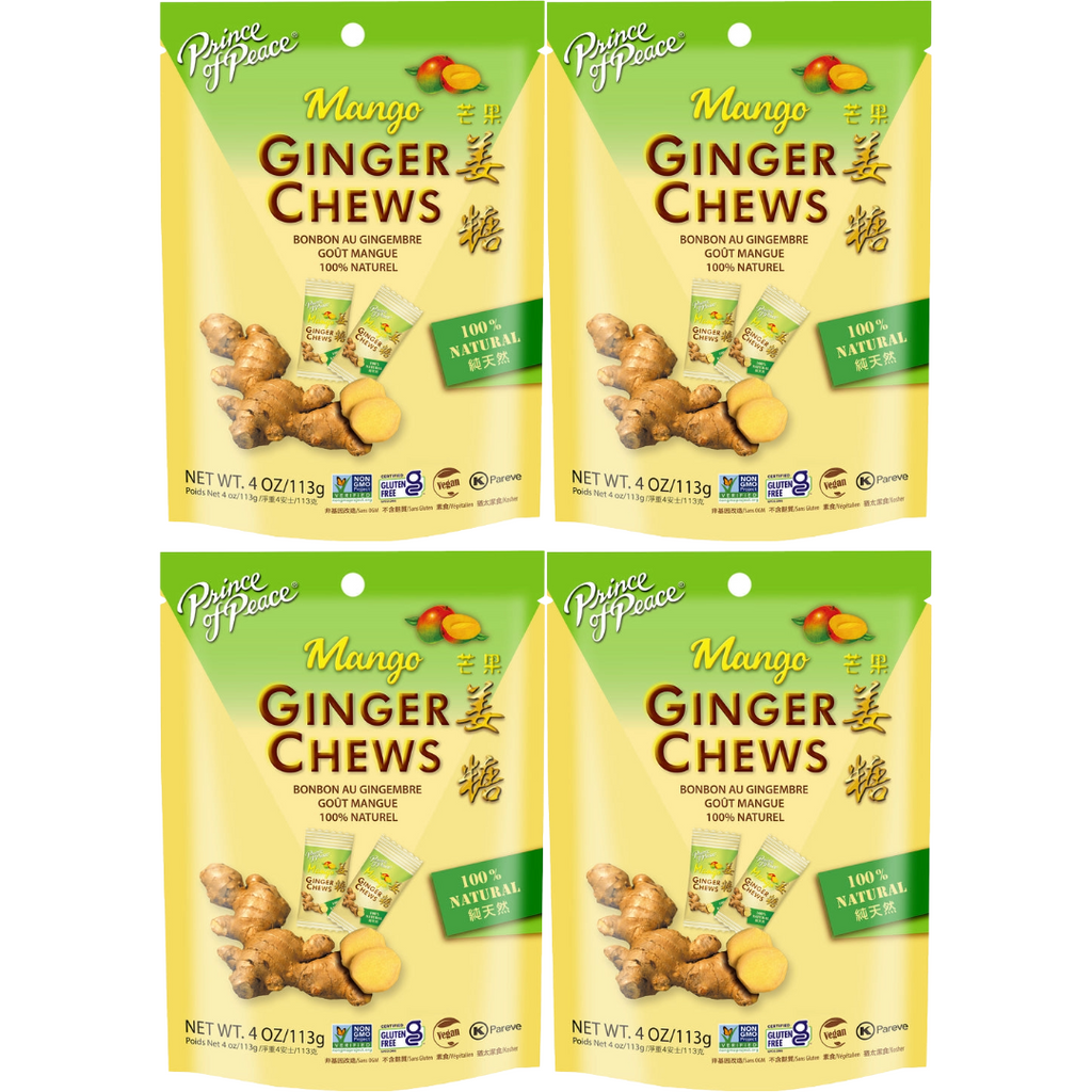 Prince of Peace Ginger Candy (Chews) With Mango, 4oz (Pack of 4)