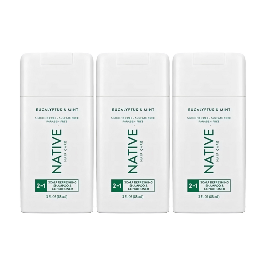 Native Eucalyptus & Mint 2-in-1 Shampoo and Conditioner 3 Oz (Pack of 3)