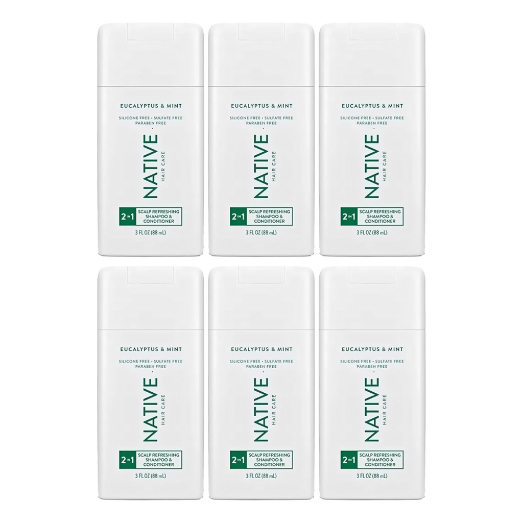 Native Eucalyptus & Mint 2-in-1 Shampoo and Conditioner 3 Oz (Pack of 6)