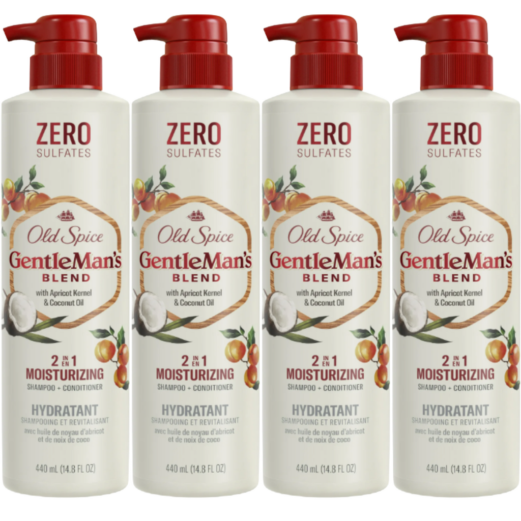 Old Spice Gentlemans Blend with Apricot Kernal and Coconut Oil 2-in-1 Moisturizing Shampoo and Conditioner 14.8 Fl Oz (Pack of 4)