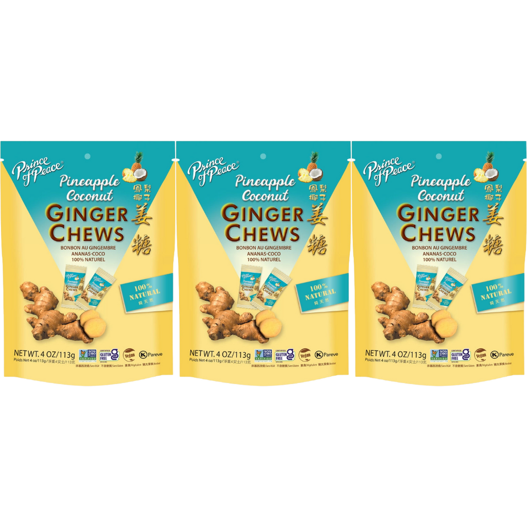Prince of Peace Ginger Candy (Chews) Pineapple Coconut, 4oz (Pack of 3)