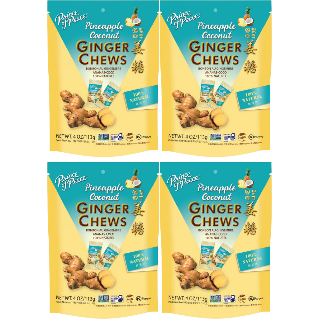 Prince of Peace Ginger Candy (Chews) Pineapple Coconut, 4oz (Pack of 4)