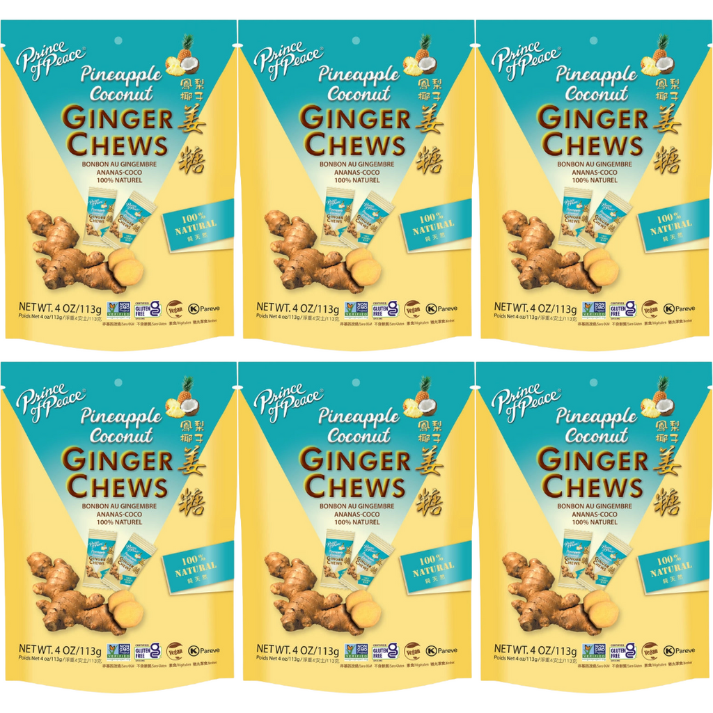 Prince of Peace Ginger Candy (Chews) Pineapple Coconut, 4oz (Pack of 6)