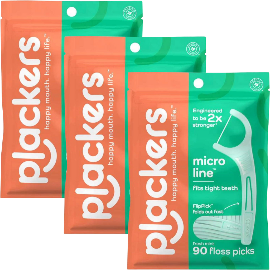 Plackers Micro Line Fresh Mint Floss Picks, 90 Count (Pack of 3)