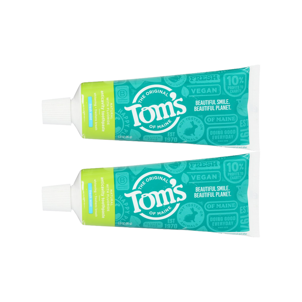 Tom's of Maine Fluoride Fresh Mint Toothpaste, Travel Size 3 Oz (Pack of 2)