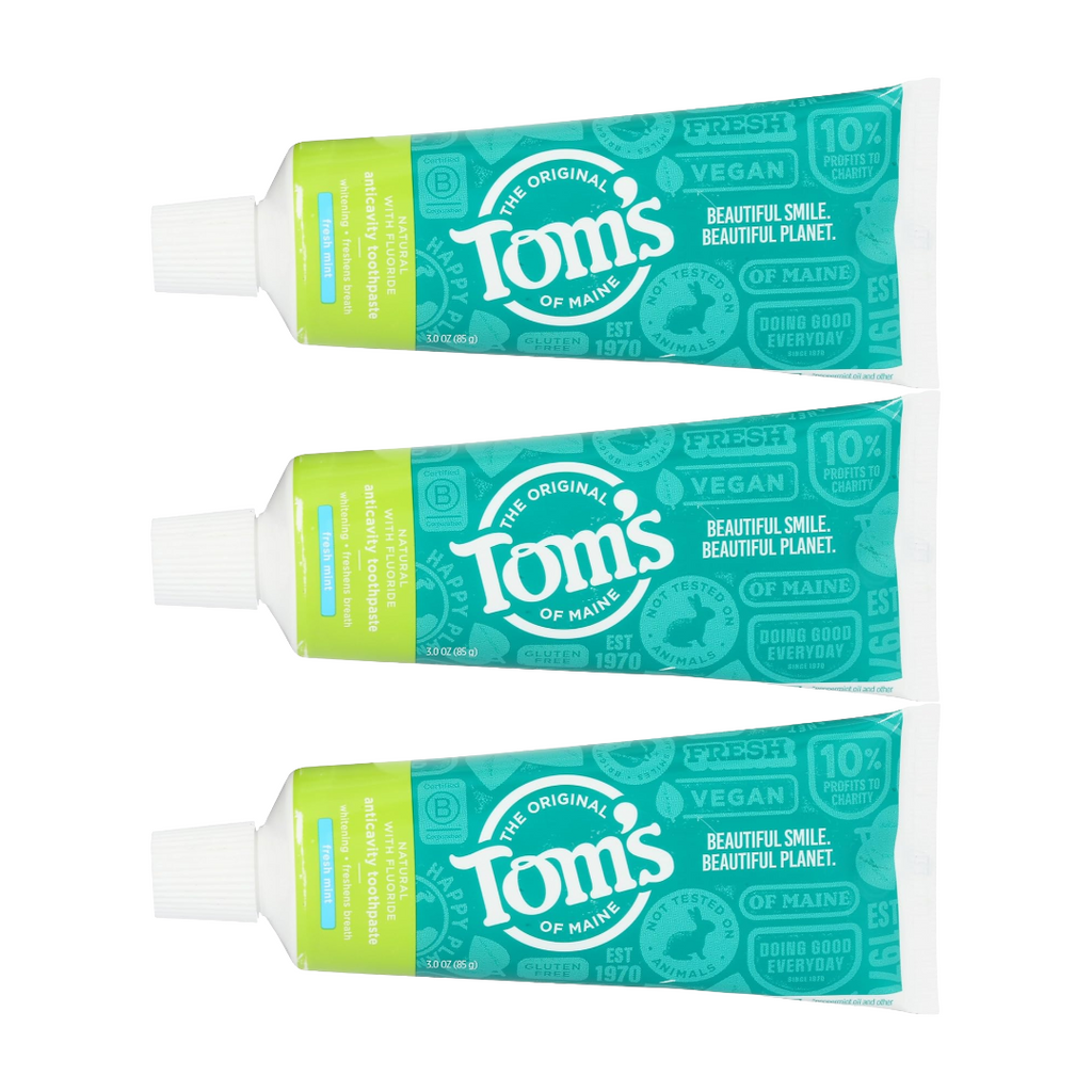 Tom's of Maine Fluoride Fresh Mint Toothpaste, Travel Size 3 Oz (Pack of 3)
