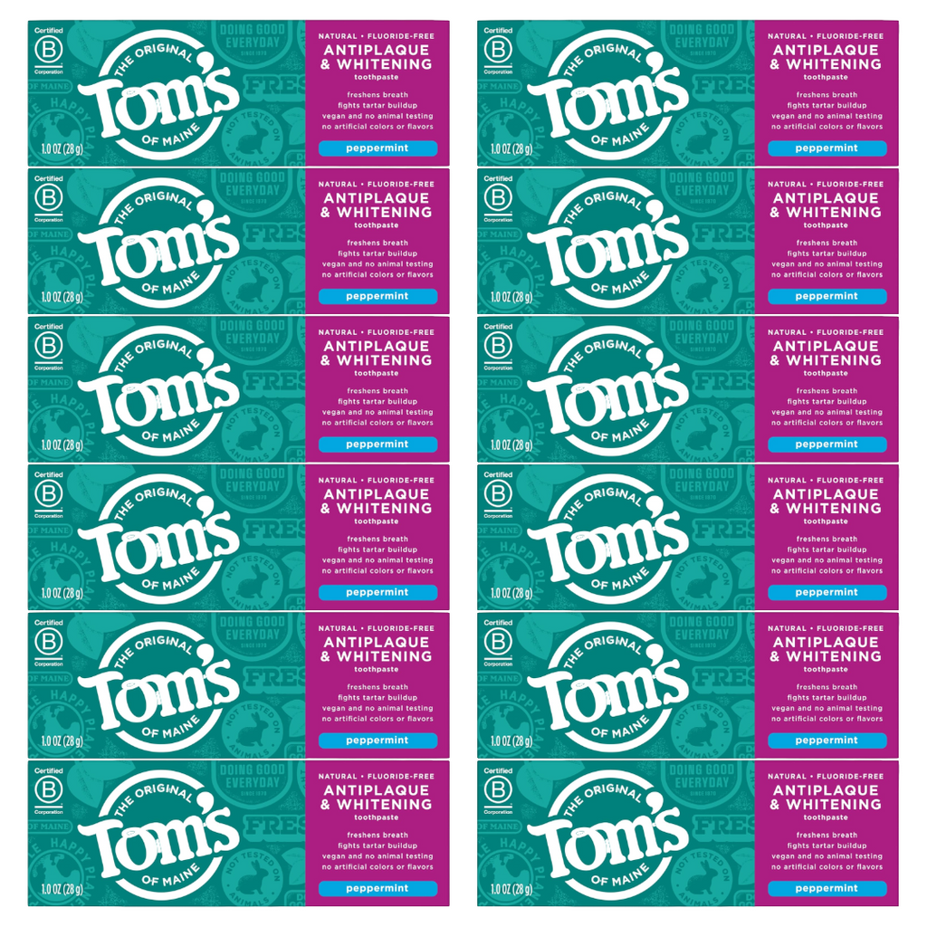 Tom's of Maine Fluoride-Free Peppermint Toothpaste, Travel Size 1 Oz (Pack of 12)