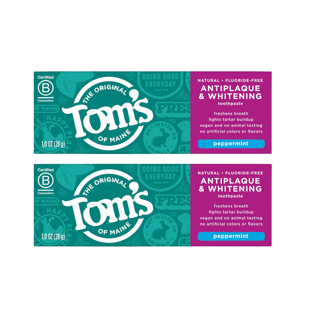Tom's of Maine Fluoride-Free Peppermint Toothpaste, Travel Size 1 Oz (Pack of 2)