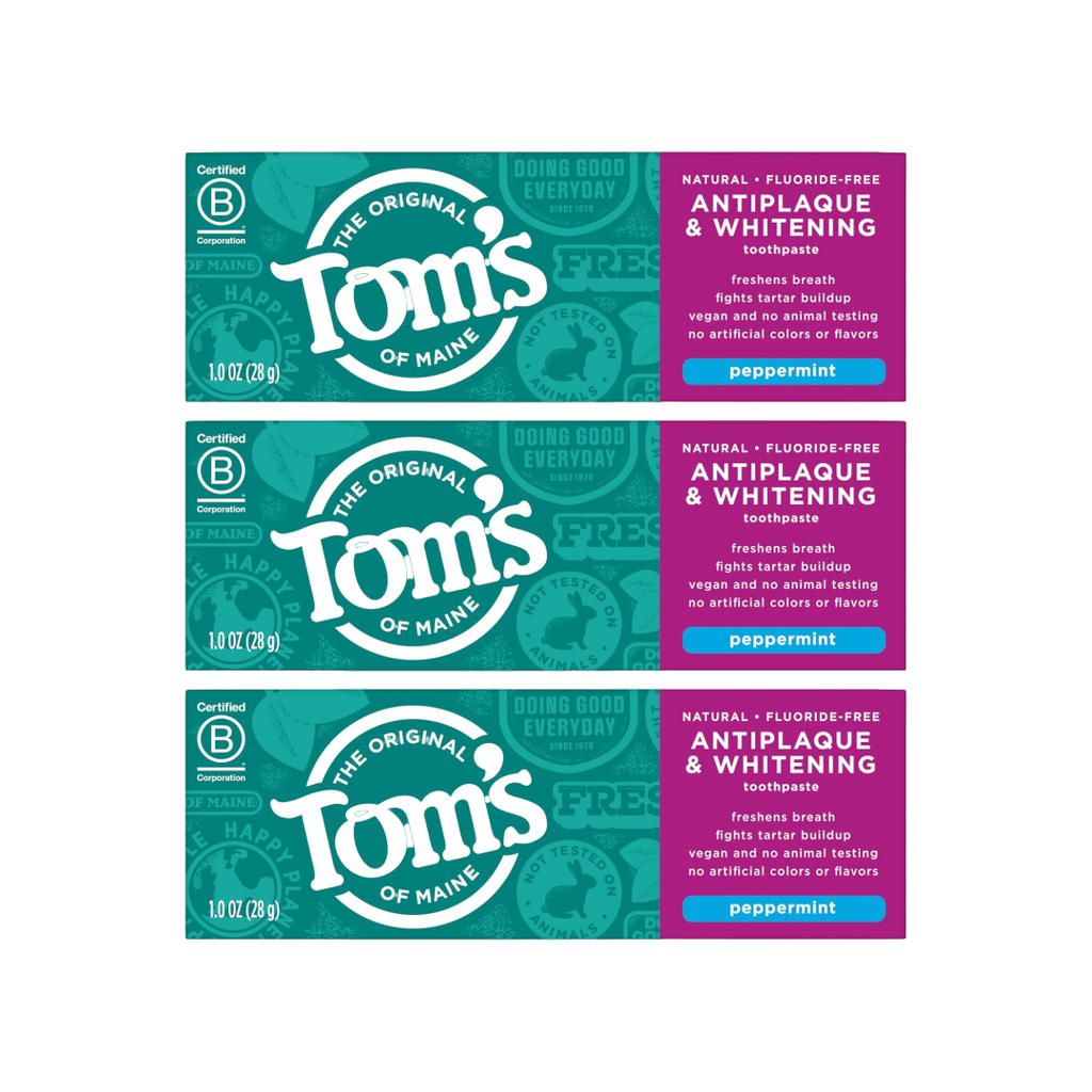 Tom's of Maine Fluoride-Free Peppermint Toothpaste, Travel Size 1 Oz (Pack of 3)