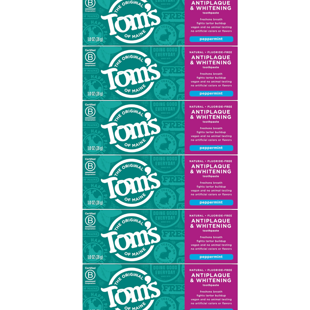 Tom's of Maine Fluoride-Free Peppermint Toothpaste, Travel Size 1 Oz (Pack of 6)
