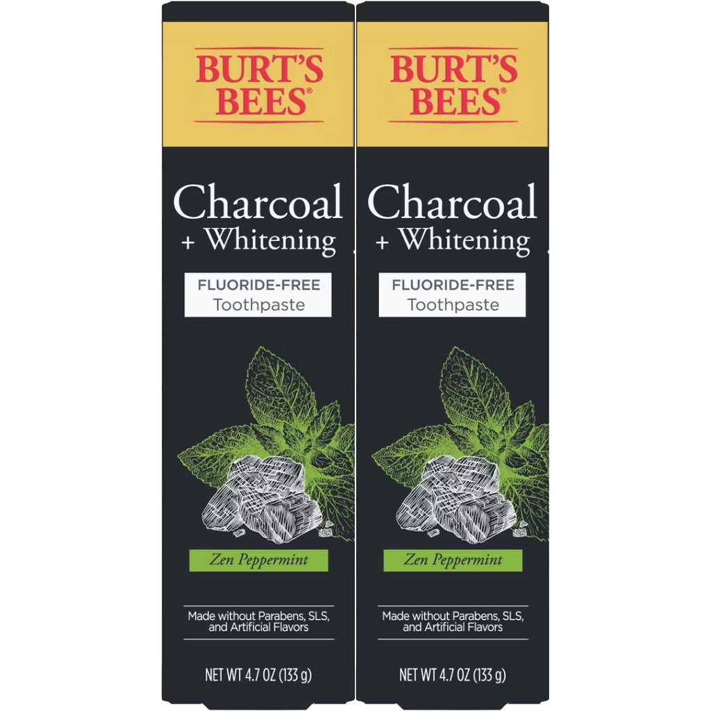 Burt's Bees Charcoal + Whitening Zen Peppermint Fluoride-Free Toothpaste 4.7 (Pack of 2)