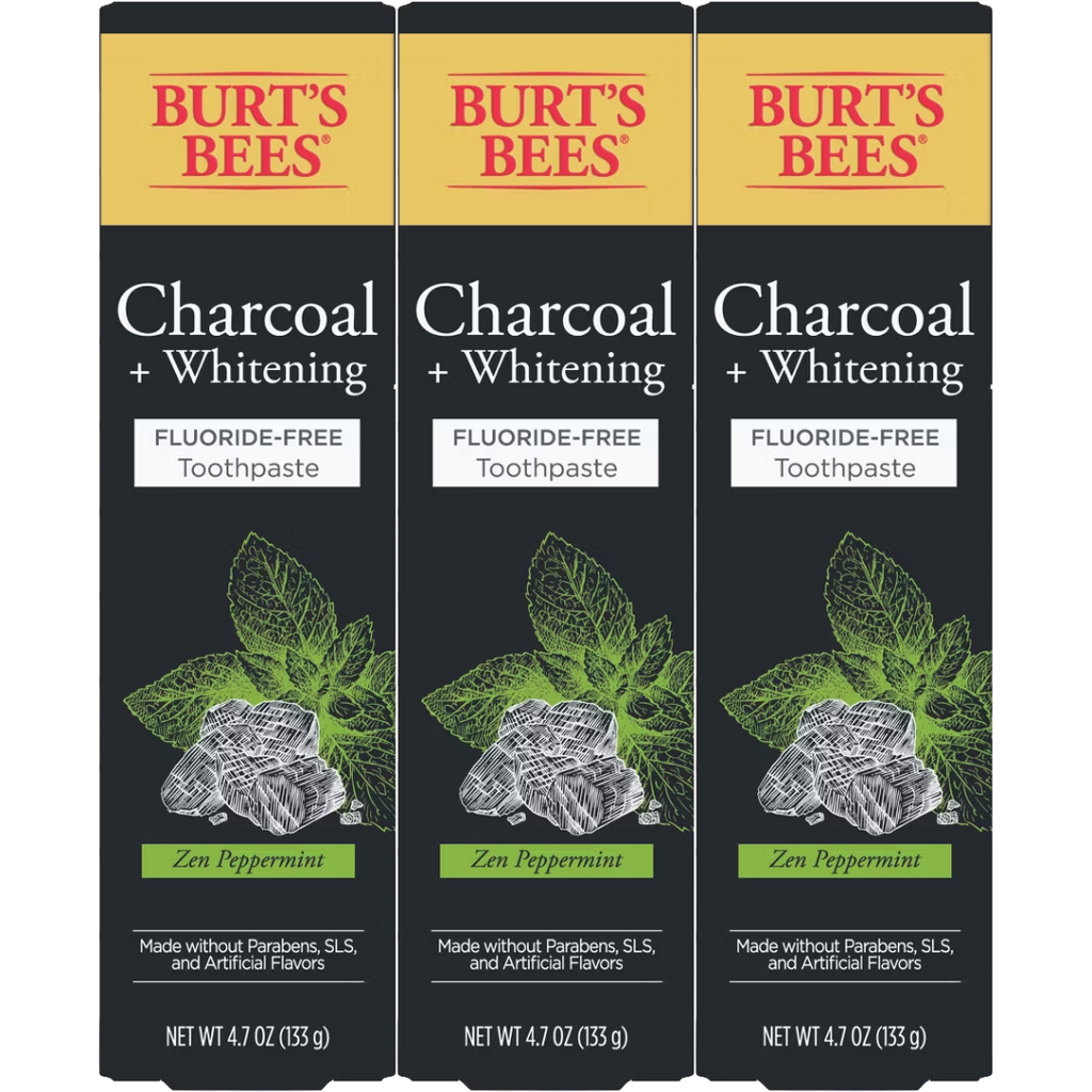 Burt's Bees Charcoal + Whitening Zen Peppermint Fluoride-Free Toothpaste 4.7 (Pack of 3)