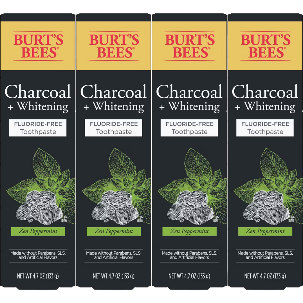 Burt's Bees Charcoal + Whitening Zen Peppermint Fluoride-Free Toothpaste 4.7 (Pack of 4)