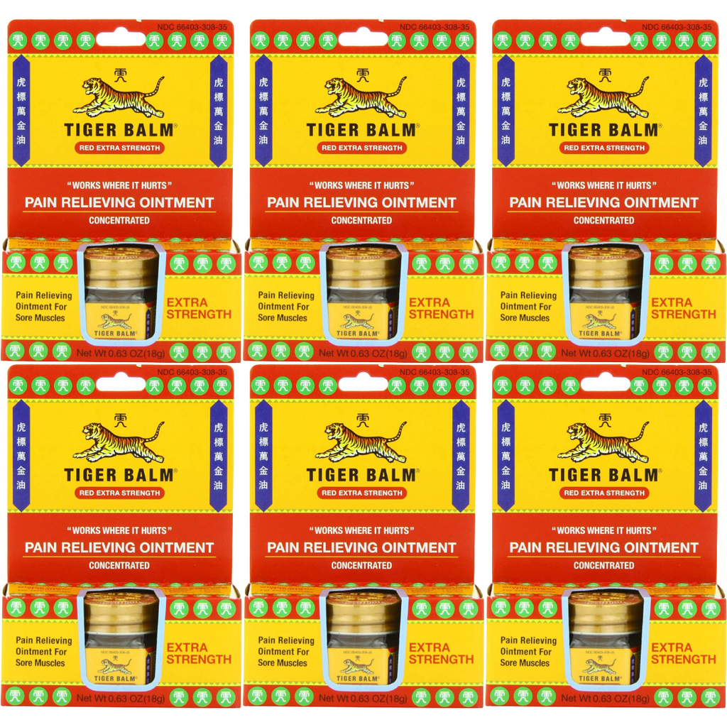 Tiger Balm Pain Relieving Ointment, Extra Strength, 0.63 Oz (Pack of 6)