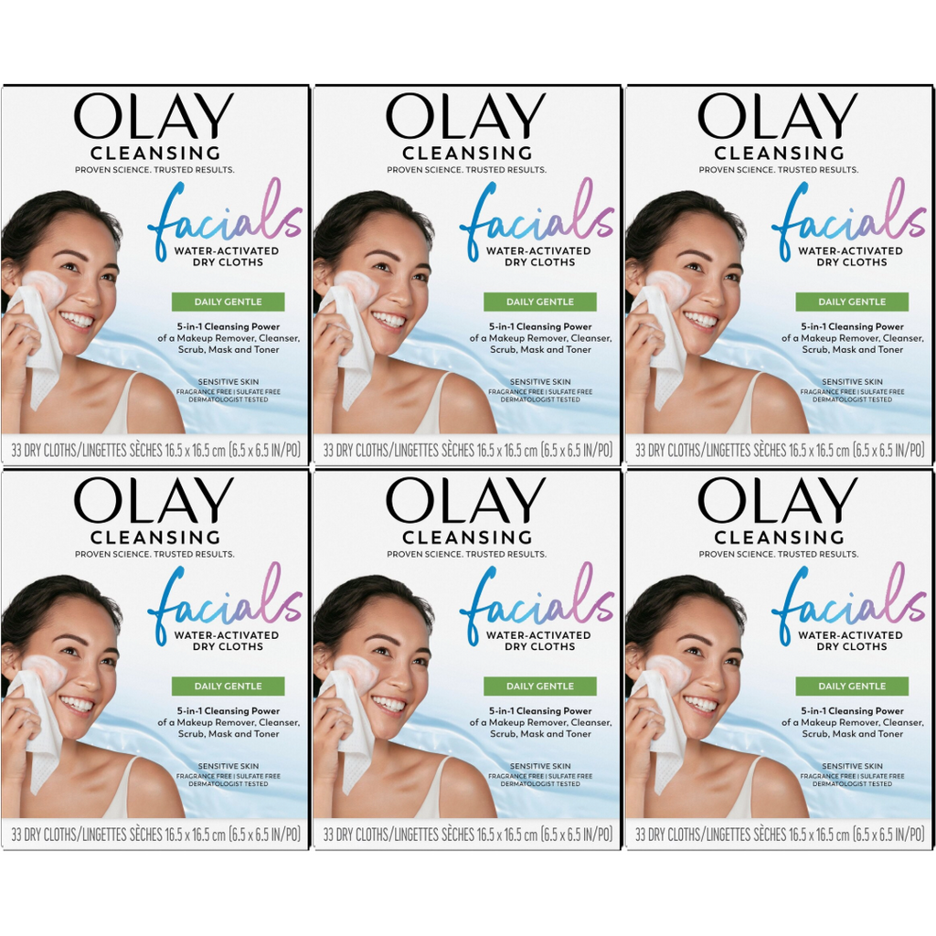Olay 5-in-1 Sensitive Daily Facial Cloths, 33 ct (Pack of 6)