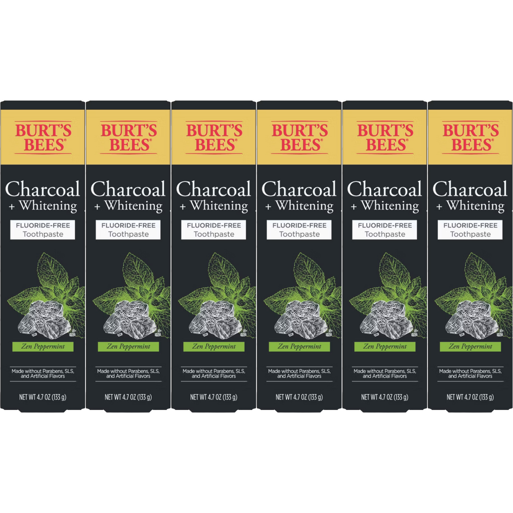 Burt's Bees Charcoal + Whitening Zen Peppermint Fluoride-Free Toothpaste 4.7 (Pack of 6)
