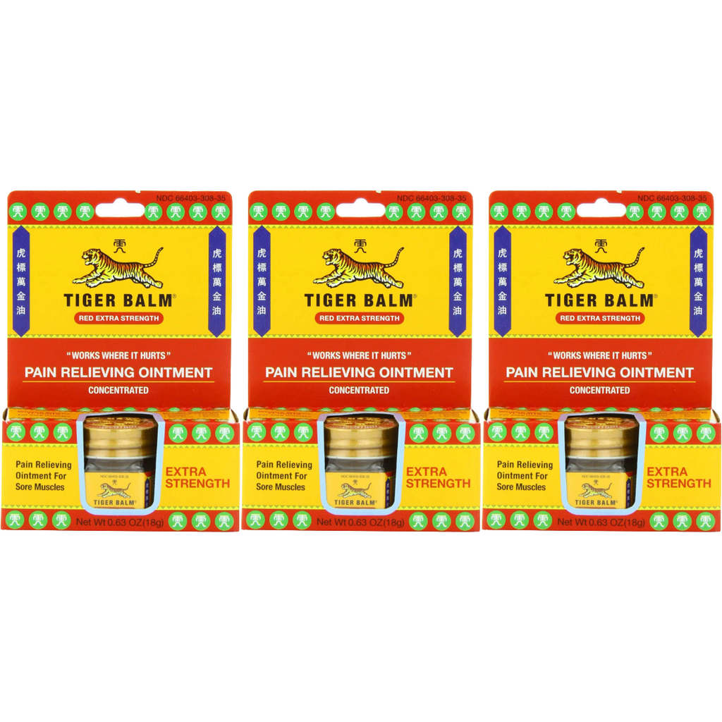 Tiger Balm Pain Relieving Ointment, Extra Strength, 0.63 Oz (Pack of 3)