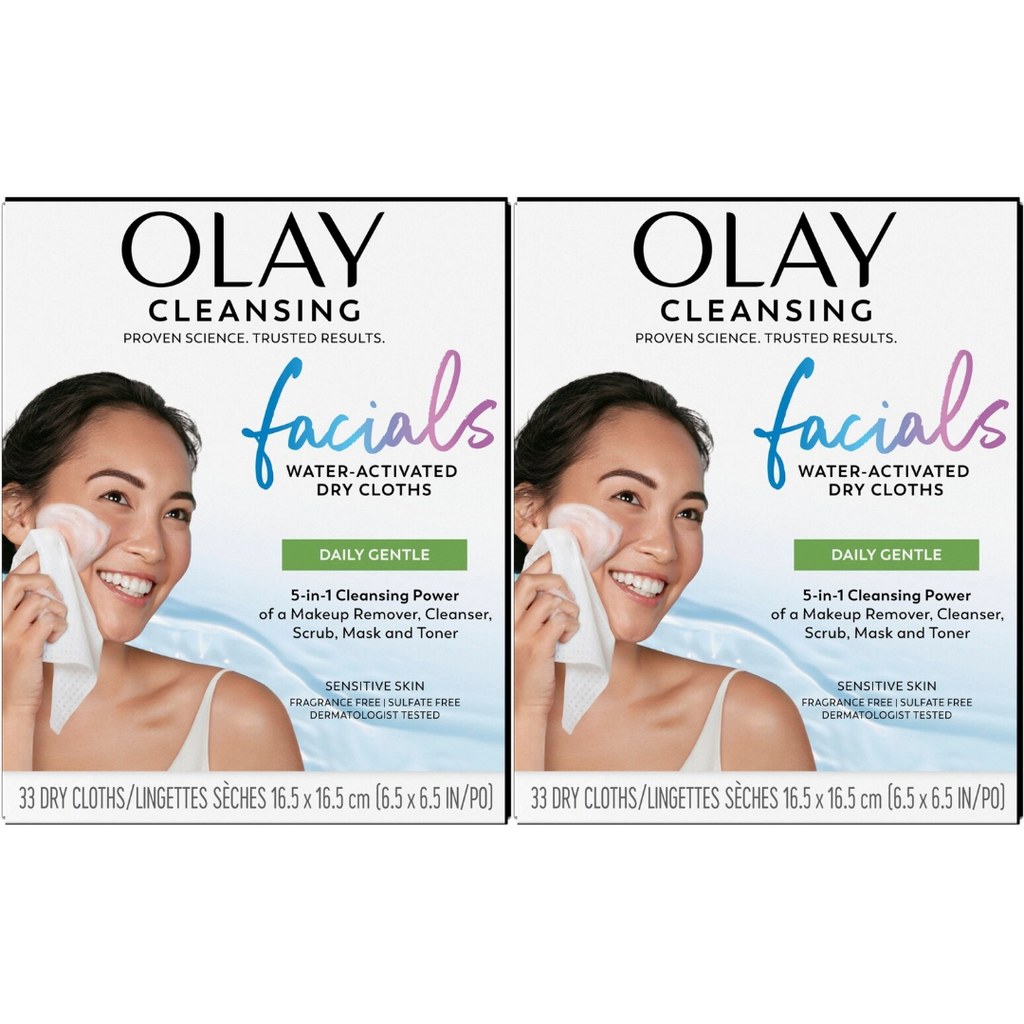 Olay 5-in-1 Sensitive Daily Facial Cloths, 33 ct (Pack of 2)