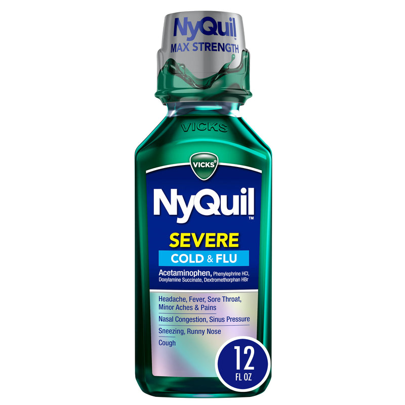 Vicks NyQuil Severe Liquid Medicine, Cough, Cold & Flu Relief, 12 Oz