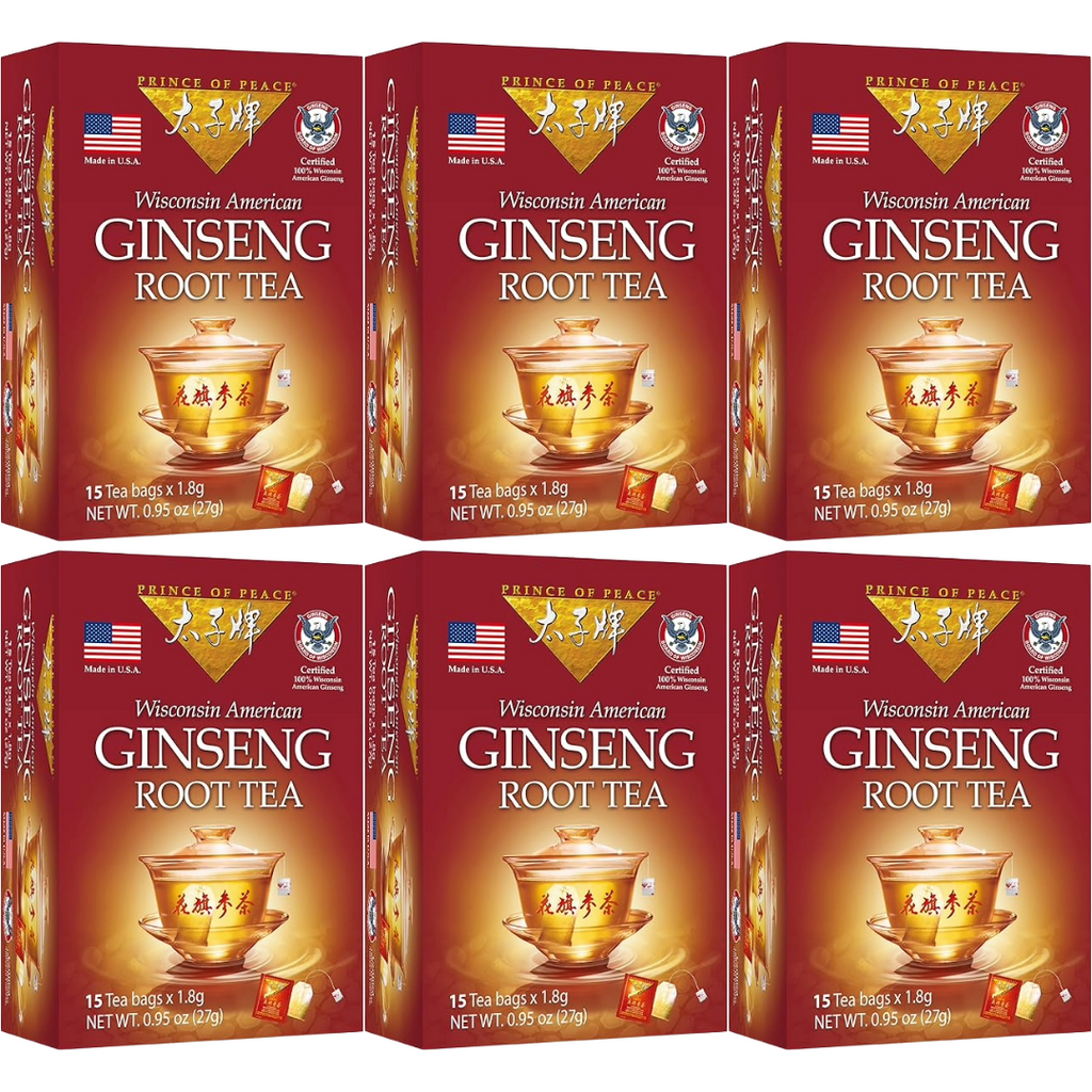 Prince Of Peace American Wisconsin Ginseng Root Tea, 15 Count (Pack of 6)