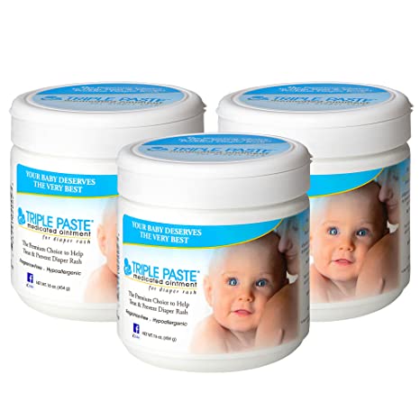 Triple Paste Diaper Rash Cream, Hypoallergenic Medicated Ointment for Babies, 16 oz (Pack of 3)