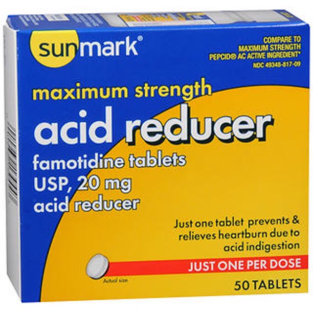 Sunmark Maximum Strength Acid Reducer Tablets, 20 mg, 50 Count