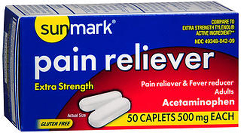 Sunmark Extra Strength Pain Reliever Caplets, 500 mg, 50 Count