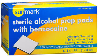 Sunmark Sterile Alcohol Prep Pads with Benzocaine, 100 Count