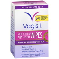 Vagisil Anti-Itch Medicated Wipes, Maximum Strength 12 ea