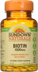 Sundown Biotin Tablets, 1000mcg, 120 Count