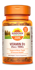 Sundown Vitamin D3 Softgels, 1000 IU, 200 Count*