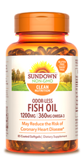 Sundown Odor-less Fish Oil Softgels, 1200mg, 85 Count