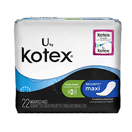 U by Kotex Maxi Pads, Unscented, Long, Super, 22 CT PACK OF 2