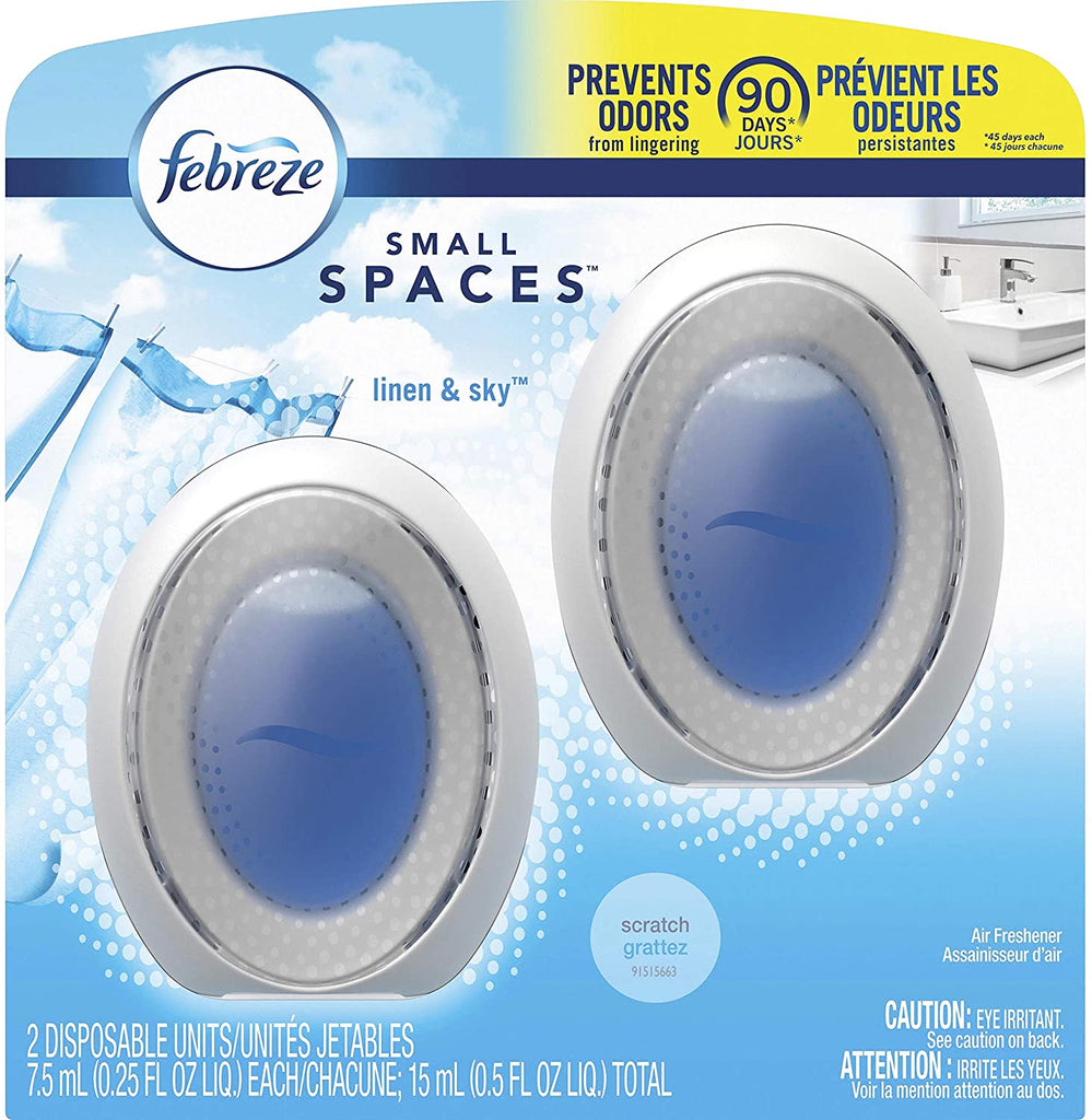 Febreze Small Spaces Air Freshener, Linen & Sky, Odor Eliminator for Strong Odors, Blue (2 Count)