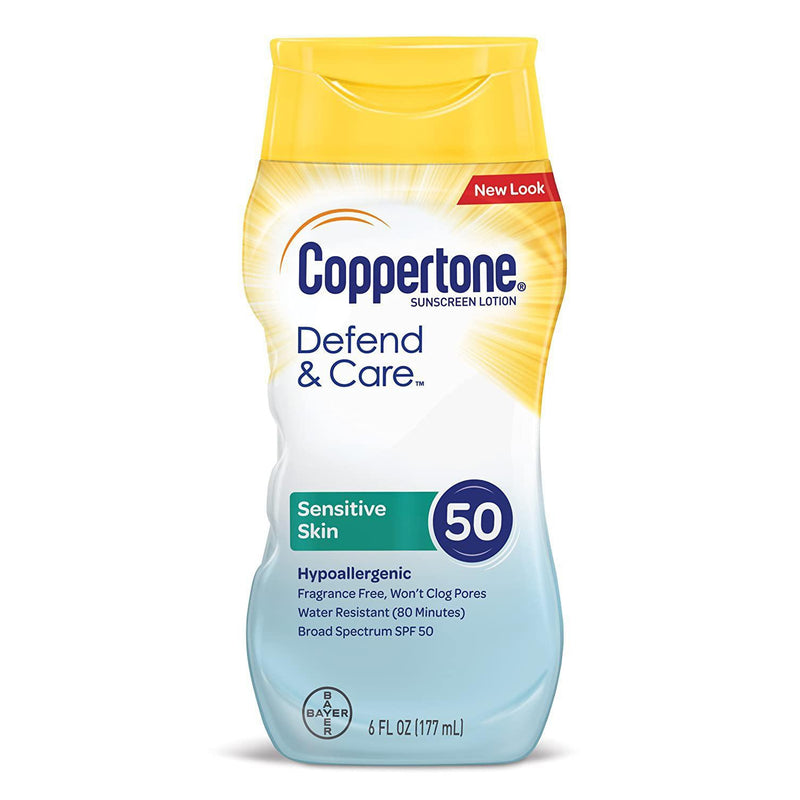 Coppertone Defend & Care Sensitive Skin Sunscreen Lotion SPF 50, 6 Fl oz