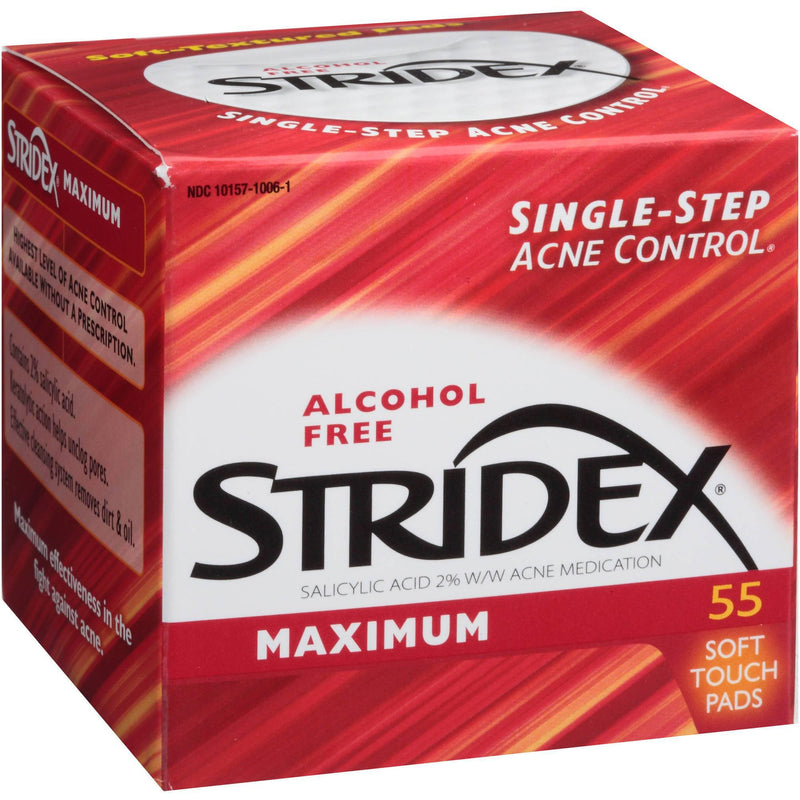 Stridex Maximum Strength Alcohol Free Acne Pads, 55 count