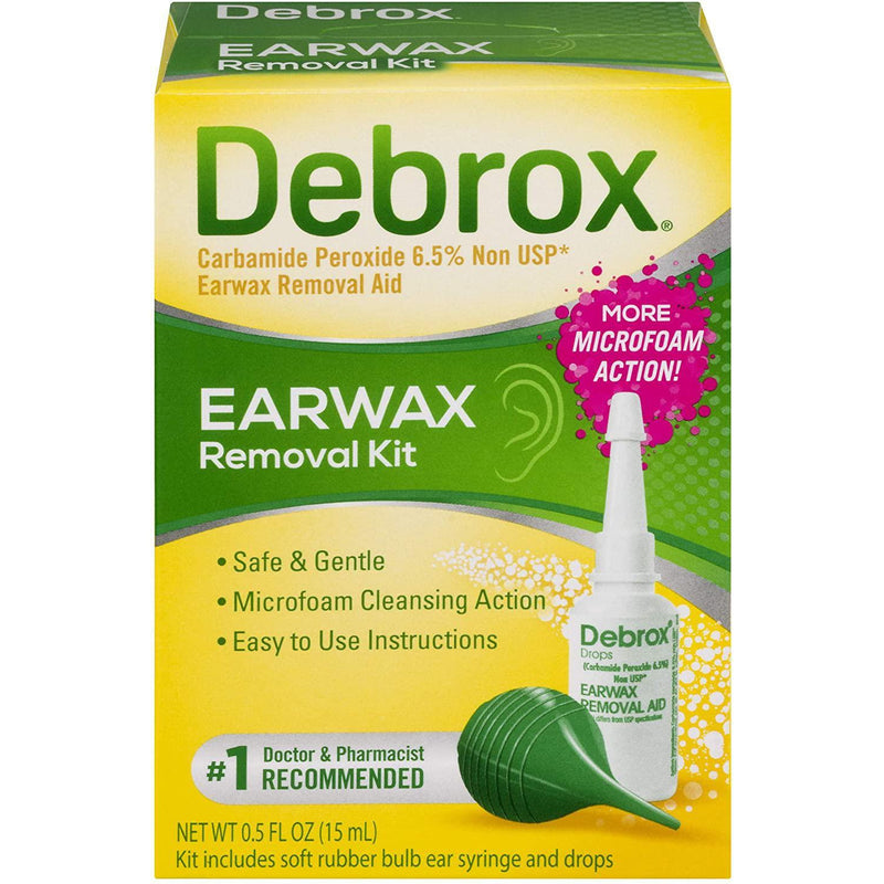Debrox earwax removal kit, ear drops and bulb ear syringe, 0.5 Fl oz (15 ml)