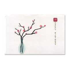 authentic papyrus handmade greeting card happy birthday sakura cherry blossom spring flower pink in vase