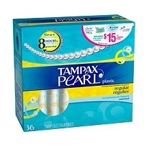 Tampax Pearl Tampons with Plastic Applicator, Regular Absorbency,  Unscented, 36 Count
