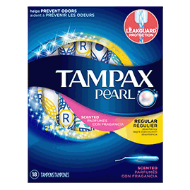 TAMPAX Pearl, Regular, Plastic Tampons, Scented, 18 CT