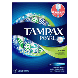 Tampax Pearl Super Absorbency Plastic Tampons, Unscented, 18 CT