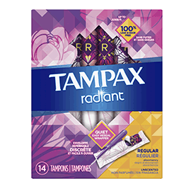 Tampax Radiant Regular Absorbency Plastic Tampons, Unscented, 14 CT