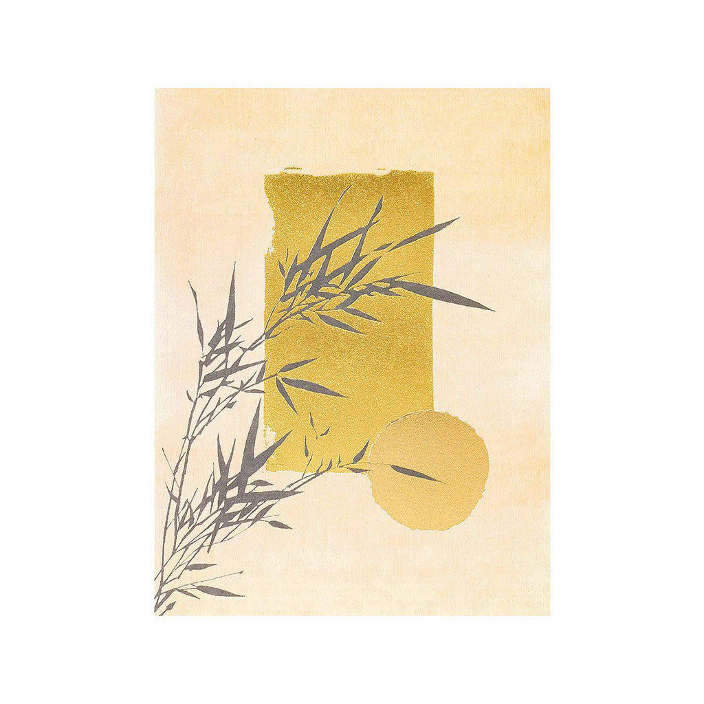 Black ink sumi-e style ink painting bamboo condolence card sunset gold foil embossed Papyrus sympathy card