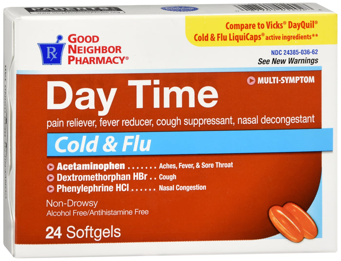 GNP Day Time Cold and Flu Multi Symptom Relief, 24 Softgels