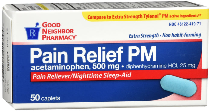GNP Pain Relief PM 500mg, 50 Caplets