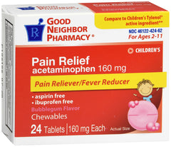 GNP Children's Pain Relief 160mg, 24 Bubblegum Flavored Tablets