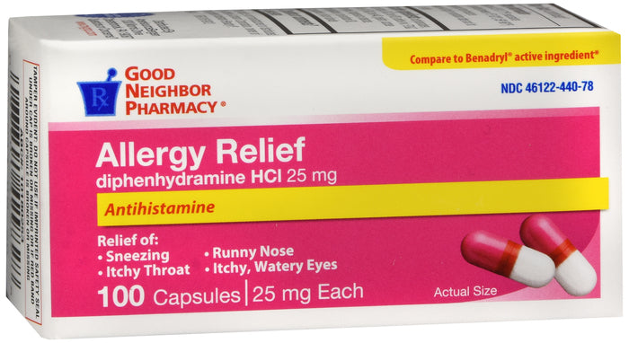 Good Neighbor Pharmacy Allergy Relief 25mg, 100 Capsules
