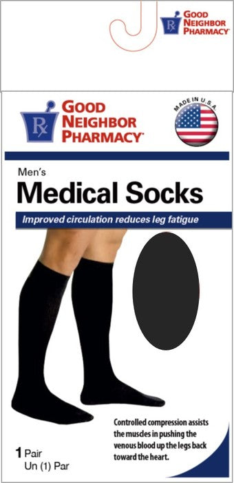 GNP Men's Knee High Socks 20-30MM Large Black, 1 Pair