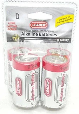 Leader D Batteries, Alkaline, 4 Pack