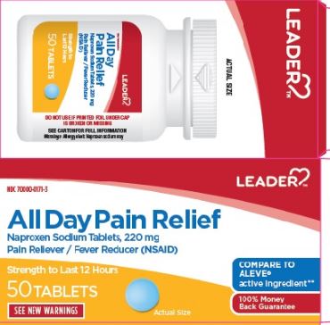 Leader All Day Pain Relief Naproxen Sodium 200mg Tablets, 50 Count